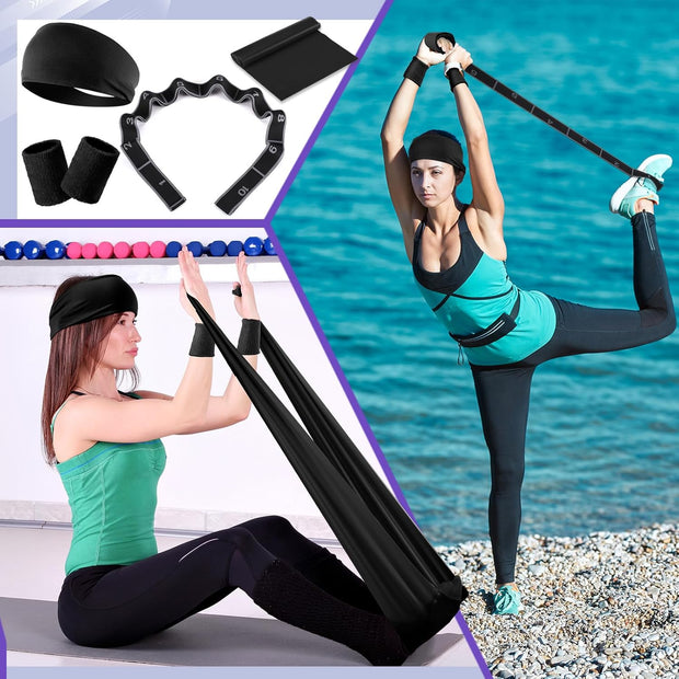 Poen 18 Pcs Pilates Ring Kit Home Pilates Ring Circle and Ball Set for Women Yoga Fitness Set with 5 Resistance Band Stretching Strap Non Slip Sock Ball Core Slider Wristband Headband Gym Bag