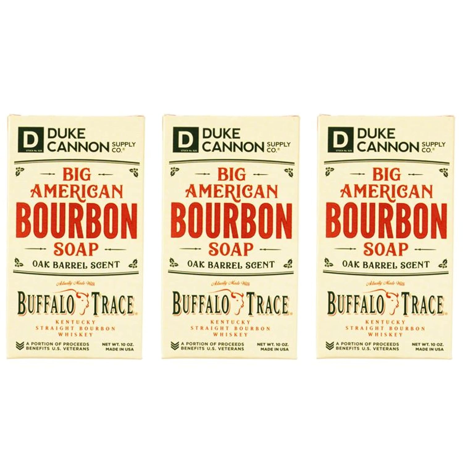 Duke Cannon Supply Co. Big Ass Brick of Soap Bar for Men Special Holiday Edition Big American Bourbon Made w/ Buffalo Trace (Charred Oak Barrel Scent) Multi-Pack - Superior Grade, 10 oz (3 Pack)