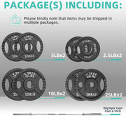 Olympic Cast Iron 2-Inch Weight Plates Including 5FT Olympic Barbell Bar & Safely Locks, 100 Pounds Set (85 lbs Plates + 15 lbs Barbell Bar), Multiple Packages