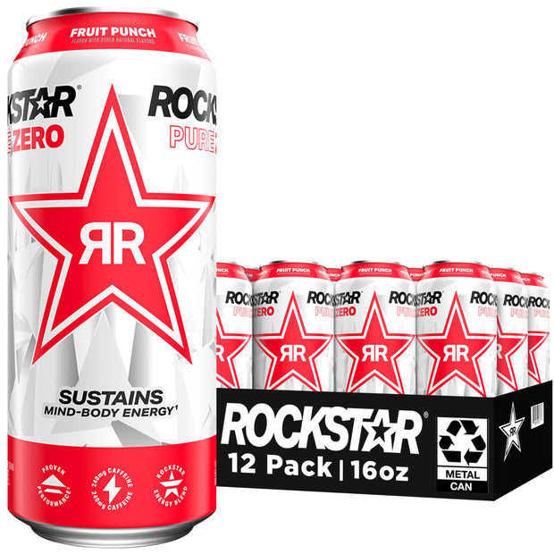 Rockstar Pure Zero Energy Drink,4 Flavor Pure Zero Variety Pack, 0 Sugar, with Caffeine and Taurine, 16oz Cans (12 Pack) (Packaging May Vary)