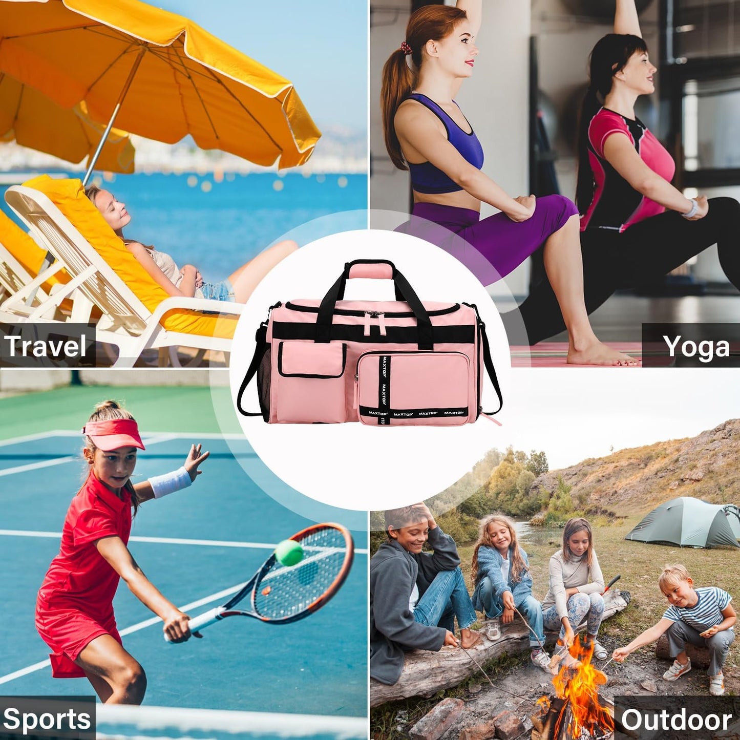 MAXTOP Gym Bag for Women Men Travel Duffle Bag Large Capacity Carry On Weekender Overnight Bag With Shoe Compartment Gym Tote Dry Wet Separation Duffel Bag for Travel