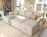 VanAcc Sleeper Sofa, Sofa Bed- 2 in 1 Pull Out Couch Bed with Storage Chaise, Sleeper Couch for Living Room, Grey Linen