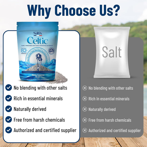 Saltix Grey Sea Salt Grey Coarse 1lb Harvested in France | 100% Natural, Organic and Unrefined | Rich in 82+ Minerals, Resealable bag (1/2lb 2 Pack)