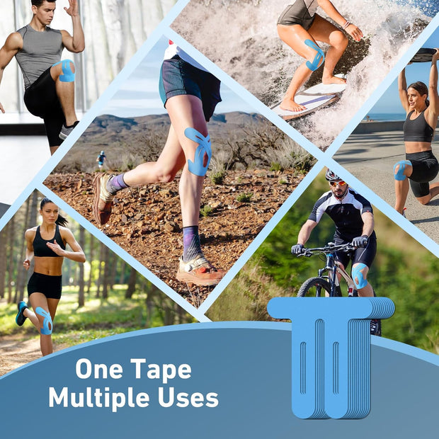 PreCut Kinesiology Tape for Knees, 12 PCS Waterproof KTQUICK Knee Tape for Knee Pain Relief Pre Cut, Original Cotton Athletic Knee Tape, Waterproof & Hypoallergenic Latex-Free for Sports (Black)