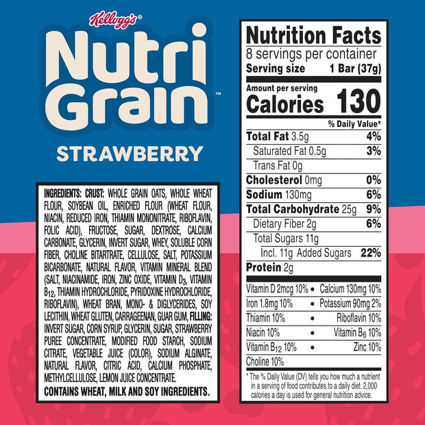 Nutri-Grain Soft Baked Breakfast Bars, Kids Snacks, Whole Grain, Variety Pack (4 Boxes, 32 Count)