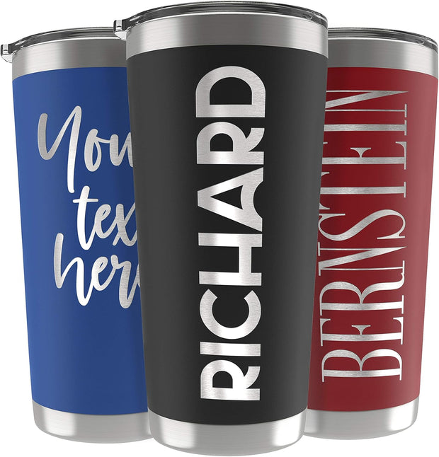 Personalized Gifts For Men - 20 Oz. Custom Tumblers w/Lid, Black - Insulated Travel Coffee Mugs - Optional Straw Set, Stainless Steel Double Wall Coffee Tumbler, Personalized Cups