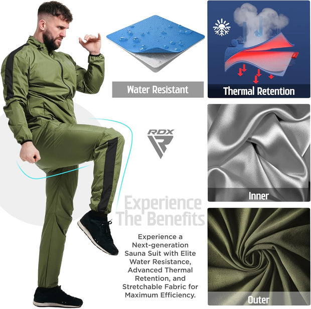 RDX Sauna Suit Full Body Heat Sweat Suit, REACH OEKO TEX 100 CERTIFIED, Anti Rip Long Sleeve Tracksuit Top Bottom