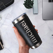 Personalized Tumblers, Stainless Steel 20 oz Tumbler w/Lid | 13 Designs | Personalized Cups Double Walled Insulated Coffee Cup for, Gym, Fitness | Hot and Cold Drink Use - Black