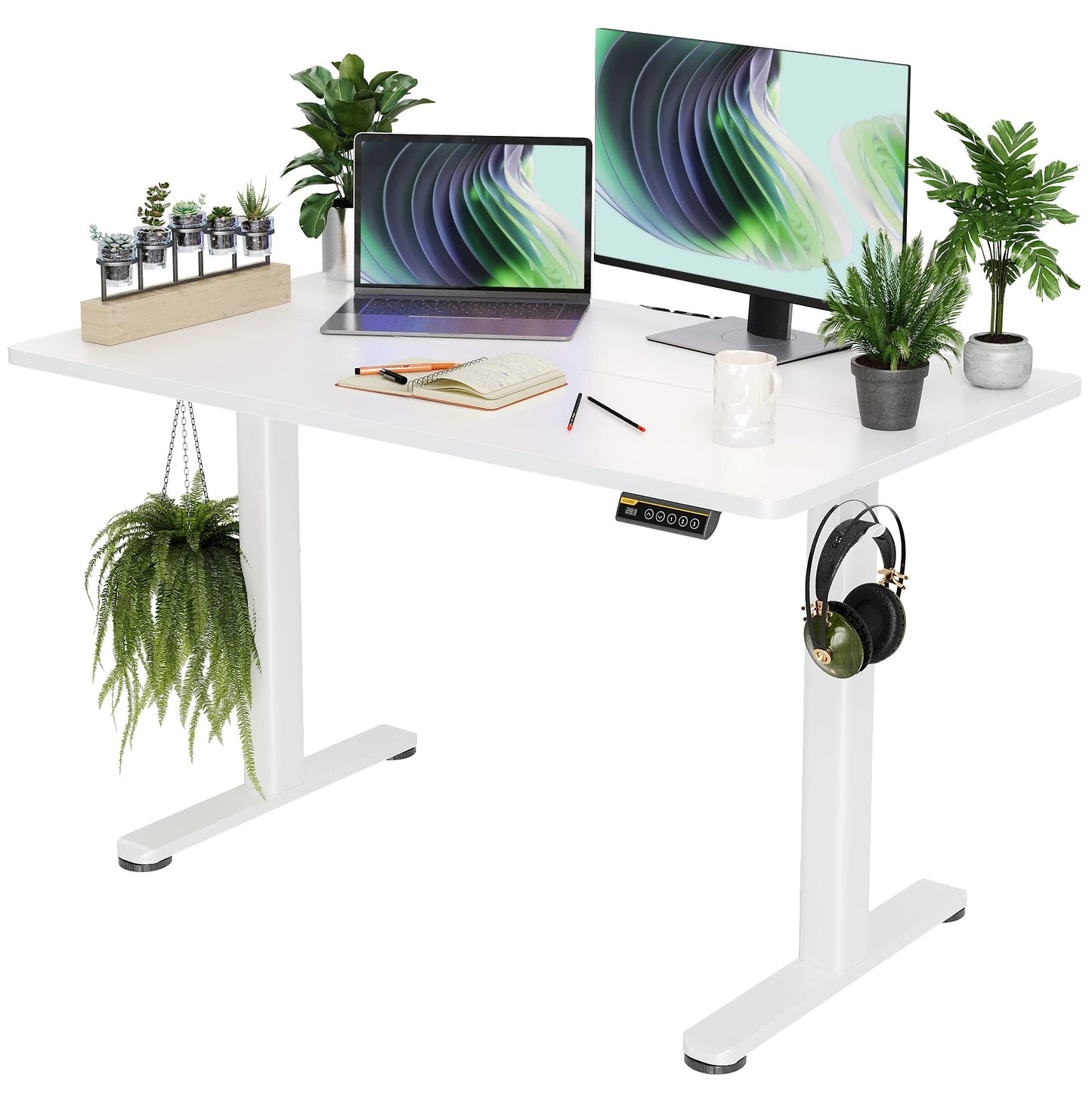 Claiks Electric Standing Desk, Adjustable Height Stand up Desk, 24x48 Inches Sit Stand Home Office Desk with Splice Board, Black Frame/Rustic Brown Top