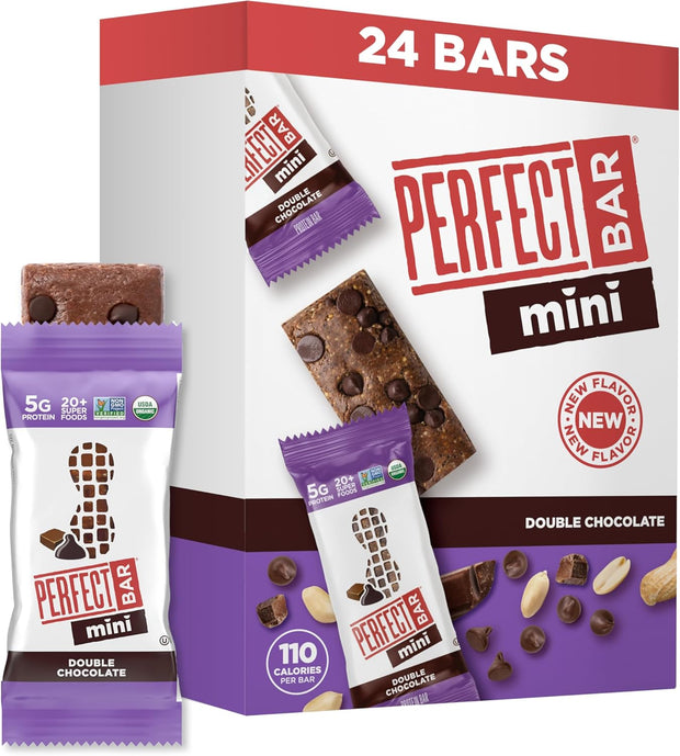 Perfect Bar Mini, Double Chocolate Protein Bar, Protein Snack, Snack Bar, Organic, Gluten Free, Soy Free, Non GMO, No Sugar Alcohols, .88 Ounce Bar, 24 Count