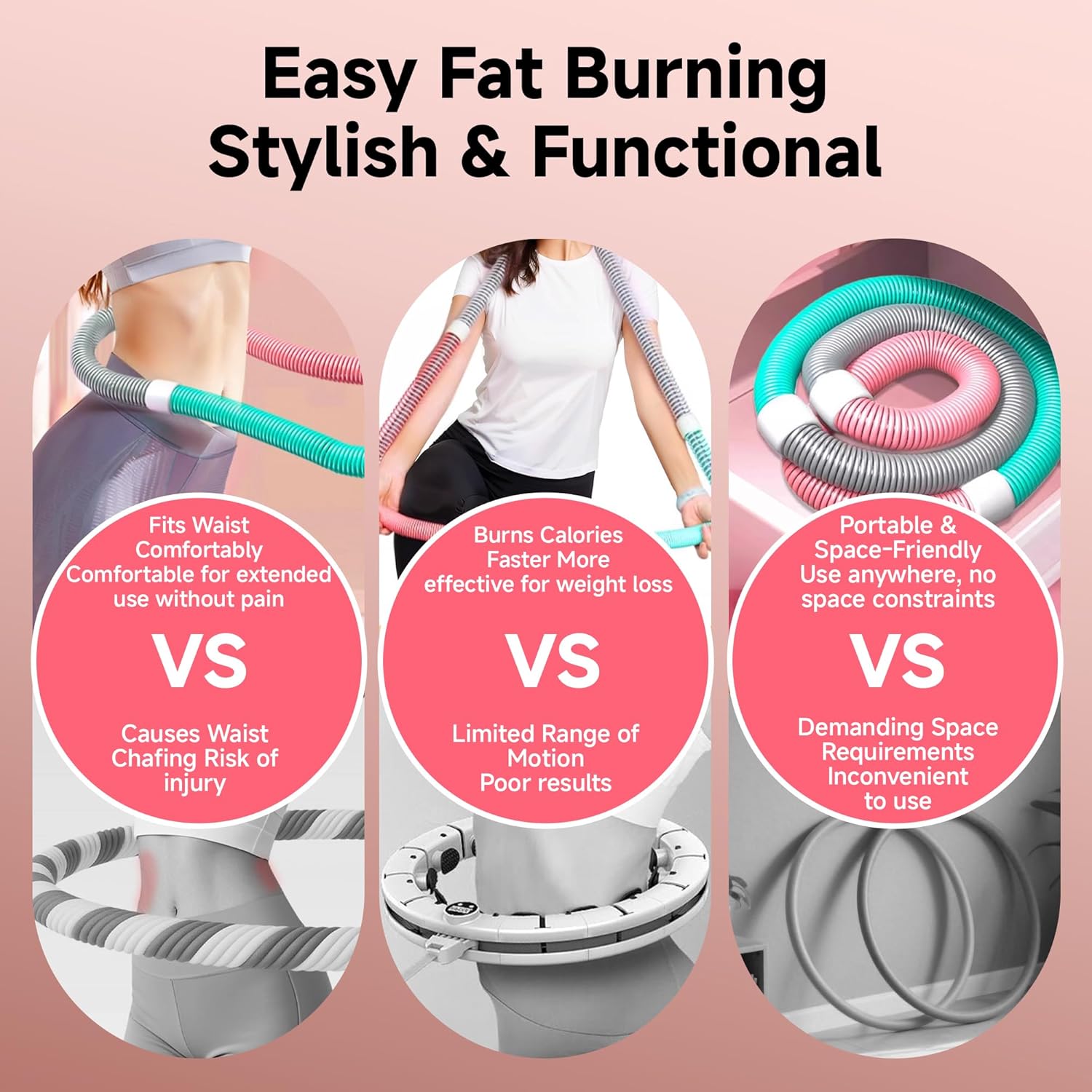 Infinity Hoop, Weighted Hula Hoop, Hula Hoops for Adults, Weighted Hula Hoops for Women - Spring Weighted Design Burns Fat, Shapes Waist, Back-Friendly Workout with Safety Rope