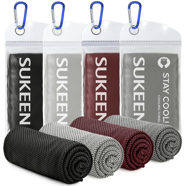 Sukeen 4 Pack Cooling Towel (40"x12"), Soft Breathable Chilly Microfiber Towel for Yoga, Sport, Running, Gym, Workout & More Activities