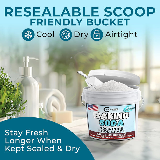 TradeGrade Pure Baking Soda Powder – 1 Gallon Bucket, Sodium Bicarbonate Powder | Premium Food-Grade for Baking, Bread, Cookies & More | Baking Soda for Cleaning, Natural Cleaner & Deodorizer (1 Gallon)