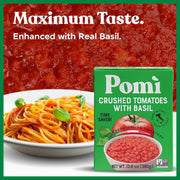 Pomì Crushed Tomatoes with Basil - Creamy, Velvety Italian Sauce, No Salt, Additives/Preservatives, GMO-Free, Gluten-Free, 100% Fresh Tomatoes, 13.8oz (Pack of 12)