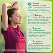 NEVISS Vegan Multivitamin for Women & Men w/Methyl B12, D3 K2, Plant Based Omega 3 (DHA+EPA), Iron, Choline, Zinc, Whole Food Daily Vitamins Gummies for Vegans & Vegetarians, Sugar Free, 60Cts