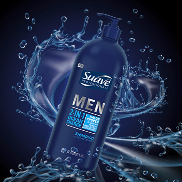 Suave Men Shampoo and Conditioner 2 in 1 Ocean Charge Refreshing, Cleanse and Conditions Hair, 40 oz Pack of 3