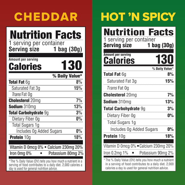 Pure Protein Cheesy Crackers Variety Pack, 6 Hot and Spicy and 6 Cheddar, High Protein Snack, 10G Protein, 1.34 oz, 12 Count