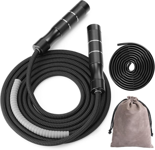 Weighted Jump Rope for Men and Women 1 LB Ball Bearing Rapid Speed Skipping Rope for Workout Fitness Exercise Aluminum Handle Adjustable Length Fabric Cotton and Solid PVC