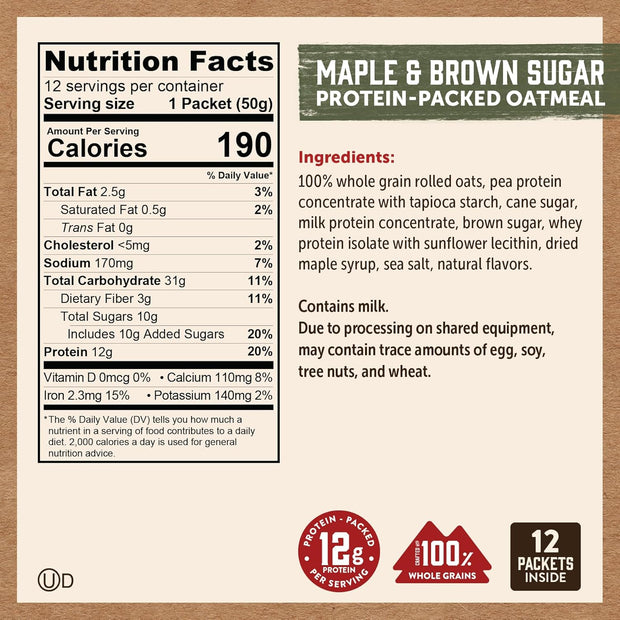 Kodiak Cakes Instant Oatmeal Packets Variety Pack - High Protein - 100% Whole Grains Breakfast Food - Maple & Brown Sugar, Apple Cinnamon, & Chocolate Chip (24 Packets)