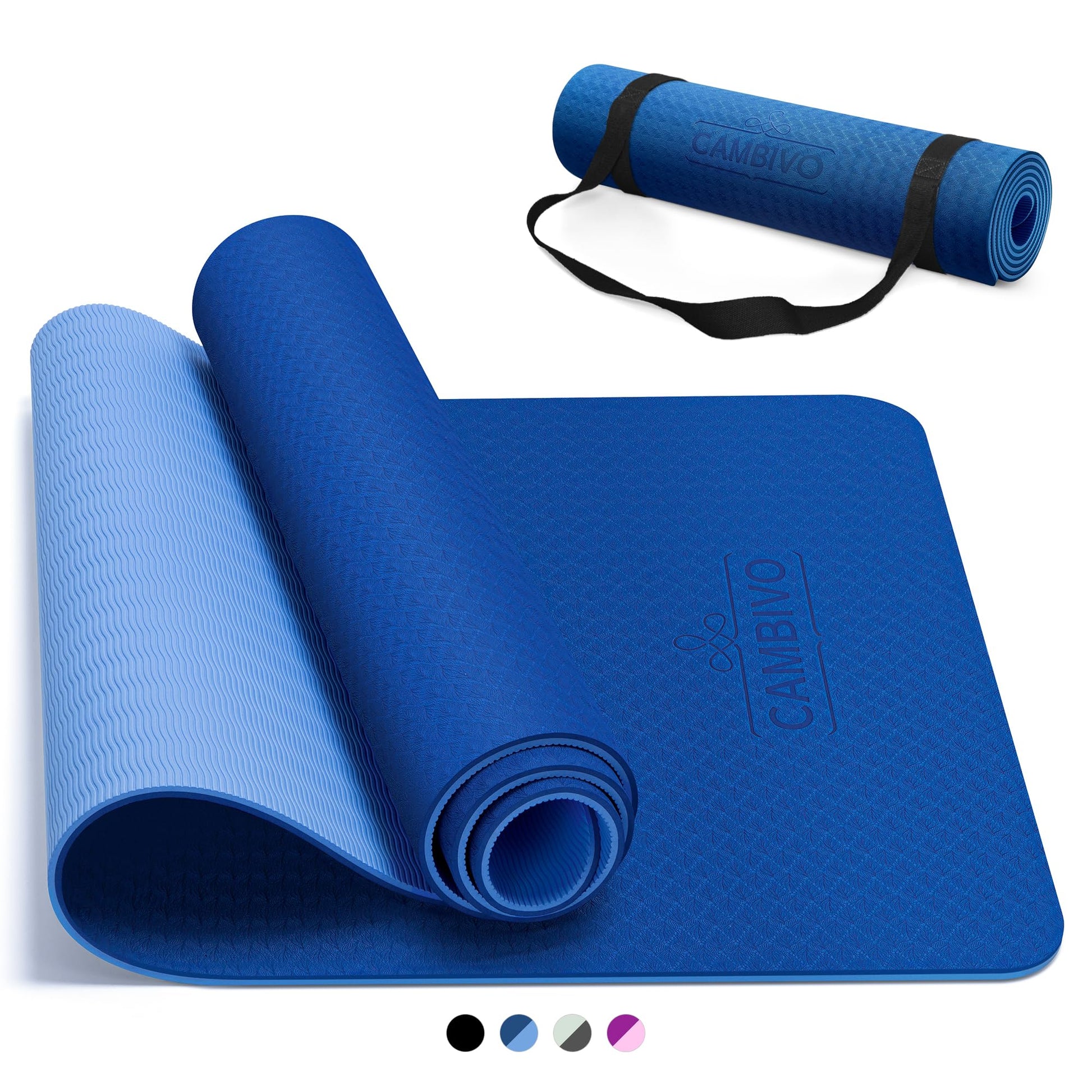 CAMBIVO Yoga Mat for Women Men Kids, 1/3 & 1/4 & 2/5 Inch Extra Thick Yoga Mat Non Slip, 72" x 24" TPE Yoga Mats, Workout Mat with Carrying Strap for Yoga, Pilates and Floor Exercises