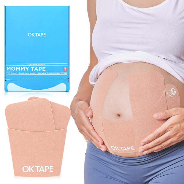 OK TAPE Pregnancy Belly Band Tape, for Belly Pain, Back Pain Relief, Swelling Relief, Non-irritant Physical Belly Support Tape for Pregnant Women, Precut 12 Strips, 4 Sets - Week 27 onwards