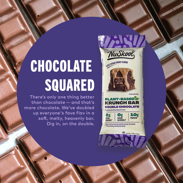 NuSkool Snacks Double Chocolate Keto Friendly Protein Krunch Bars (12 Pack) - 7g Fiber, 10g Clean Plant-Based Protein, 3g Net Carbs - Gluten-Free, Non-GMO, Vegan, Low Carb Keto Healthy Breakfast Snack