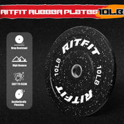 RitFit Bumper Plates, Colored Fleck-Rubber Weight Plates with Steel Insert, 2-inch Olympic Weight Plates for Weight Lifting and Strength Training, 370LB set
