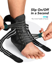 Quick Lace Up Ankle Brace for Women Men with Removable Side Splints, Adjustable Ankle Support for Sprained Ankle Injury Recovery, Ankle Stabilizer for Basketball Volleyball Tennis, 1 Unit