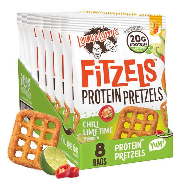 Lenny & Larry's FITZELS Protein Pretzels (Cinnamon Buns) 8 Individual Bags 3 oz Each – High Protein Snacks with 20g of Plant Based Protein – Healthy Vegan Pretzels – Delicious Salty Taste