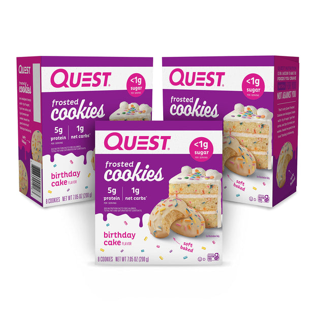 Quest Nutrition Frosted Protein Cookies, Chocolate Cake, 1g Sugar, 11g Protein, 2g Net Carbs, Gluten Free, 8 Cookies
