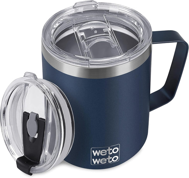 WETOWETO 14 oz Coffee Mug, Vacuum Insulated Camping Mug with Lid, Double Wall Stainless Steel Travel Tumbler Cup, Thermal Coffee Mug, Powder Coated Navy Blue