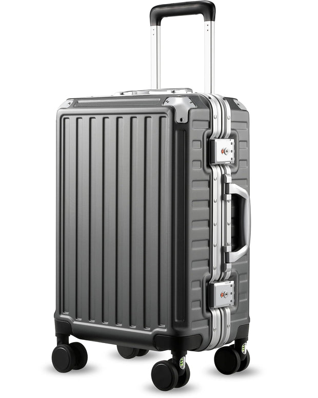 LUGGEX Luggage Sets with Spinner Wheels, 2 Piece (20/28) Aluminum Frame Zipperless Polycarbonate Hard Shell Suitcase Sets, Charcoal Metallic