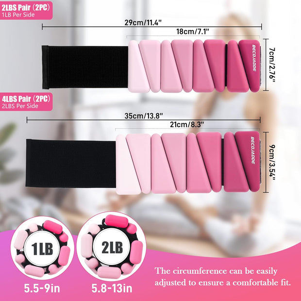 Wrist Weights for Women At Home Ankle Weights Set of 2 (1 lb /2 Lbs Each) Adjustable Weighted Wristbands Arm Leg Weights for Women Men Suitable for Walking Swimming Running Pilates Yoga Gym