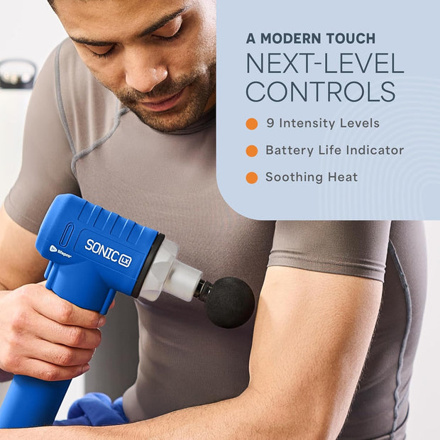 LifePro Sonic LX Athletic Heated Massage Gun – Deep Tissue Portable Massager for Muscle Recovery - 9 Speed & 10 Heads Massage Gun - Rechargeable Percussion Massager for Athletes & Sports Enthusiasts