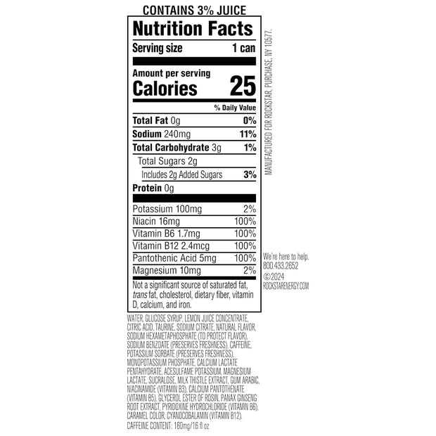 Rockstar Energy Drink with Caffeine Taurine and Electrolytes, Recovery Lemonade, 16oz (12 Pack) (Packaging May Vary)