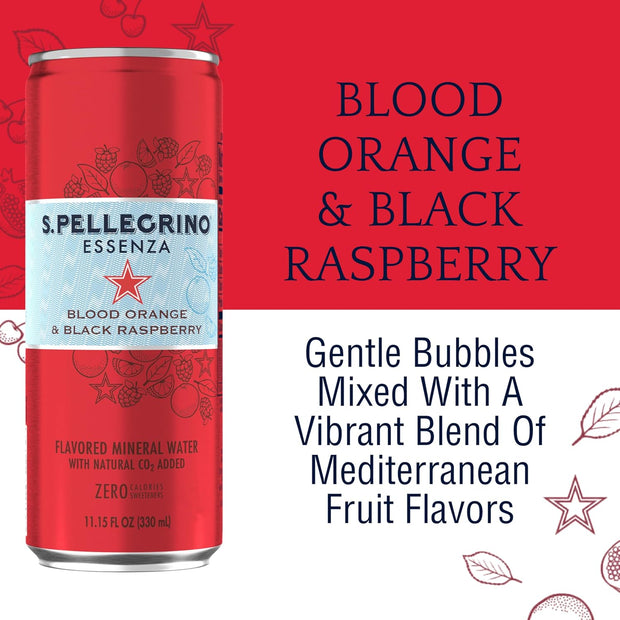 S.Pellegrino Essenza Blood Orange Black Raspberry Flavored Mineral Water with Natural CO2 Added 24 PACK