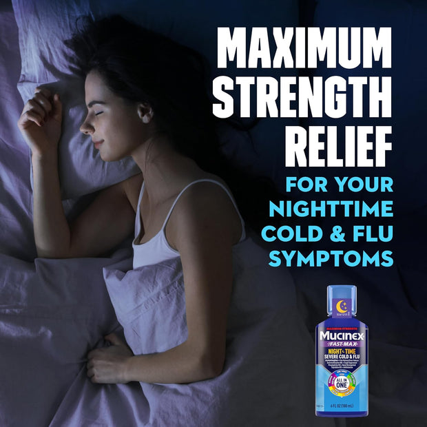 Mucinex Maximum Strength Fast-Max Cold & Flu and Nightshift, All-in-One Multi Symptom Relief Liquid, 6 Fl Oz - 2 Count (Pack of 1)
