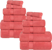 Superior Zero Twist 100% Cotton Bathroom Towels, Super Soft, Fluffy, and Absorbent, Premium Quality 6 Piece Towel Set with 2 Washcloths, 2 Hand Towels, and 2 Bath Towels, Coral
