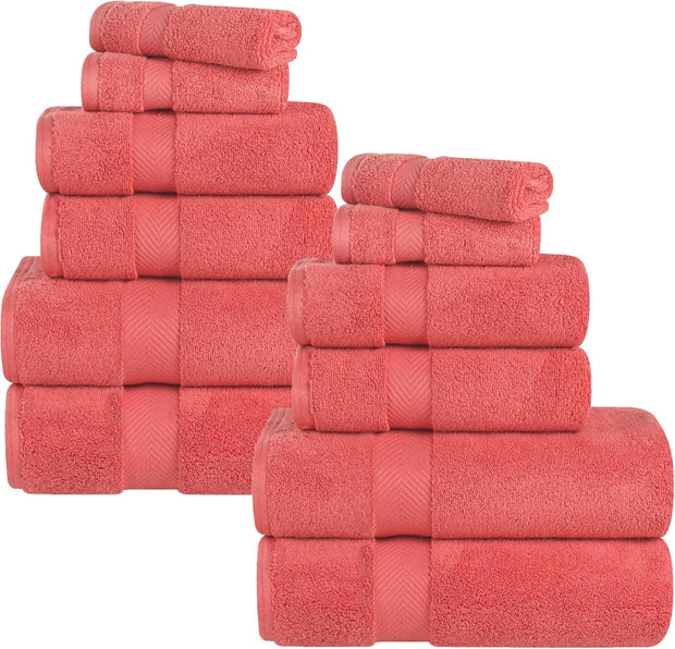 Superior Zero Twist 100% Cotton Bathroom Towels, Super Soft, Fluffy, and Absorbent, Premium Quality 6 Piece Towel Set with 2 Washcloths, 2 Hand Towels, and 2 Bath Towels, Coral