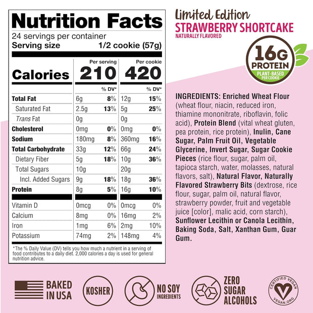 Lenny & Larry's The Complete Cookie, Strawberry Shortcake Limited Edition, Soft Baked, 16g Plant Protein, Vegan, Non-GMO, 4 Ounce (Pack of 12)