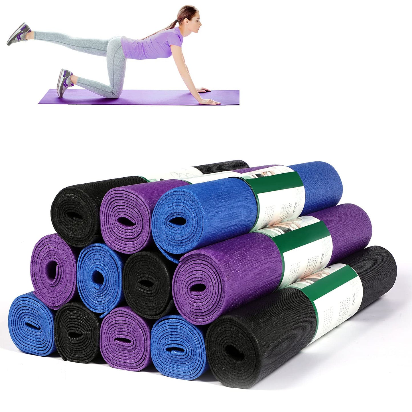 Amylove 12 Pieces Yoga Mats Bulk 68x24x0.12 Inch Exercise Non Slip Fitness Workout Mats for Women Men Home Workout Gym Yoga