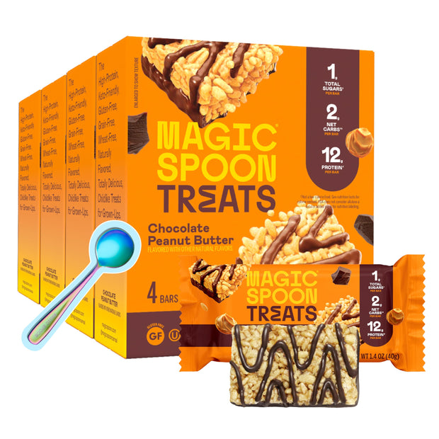 MAGIC SPOON Treats - High Protein, Low Carb, Keto Friendly, Low Sugar, Gluten Free, Crispy Protein Bar Cereal Bar, On-The-Go Healthy Snack (Chocolate PB, 8 Bars)