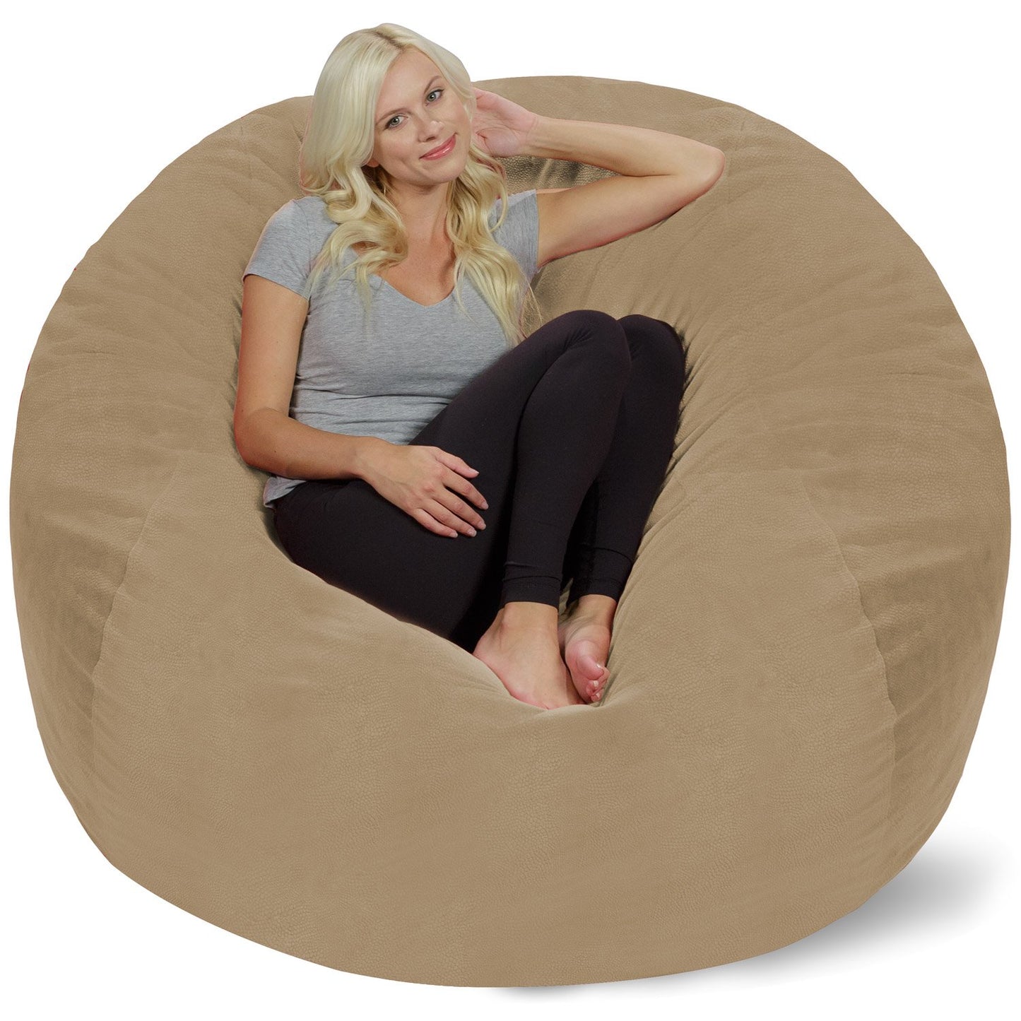 Chill Sack Bean Bag Chair - 5' Giant Memory Foam Lounge Chair with Soft Microfiber Cover – Cozy Furniture for Living Room, Dorm, & Kids' Rooms – Comfortable 5 Ft, Microsuede Lounge Sofa, Orange