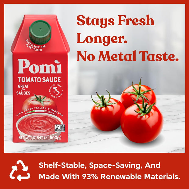 Pomì Tomato Sauce 17.64oz (Pack of 12) - Creamy, Velvety Italian Sauce with a Touch of Salt, No Additives or Preservatives - Made from 100% Fresh Italian Tomatoes, BPA-Free Carton