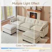 Modular Sectional Sofa, 111.5" U-Shaped Corduroy Comfy Sectional Couches for Living Room, 3-Seater Cloud Couches with 2 Movable Ottomans, Flexible Combination Modern Deep Seat Sofa (Beige)