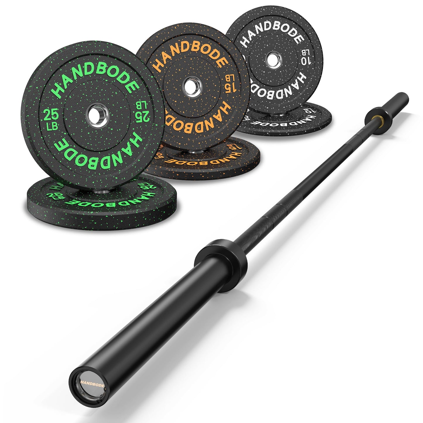 Bumper Plate Olympic Weight Plate Set 2 - Inch, 10-55 lb Barbell Weight Plates for Home Gym, Black Rubber Strength Training Plate for Weight Lifting with 45 lb (20 kg) Black/Silver Barbell