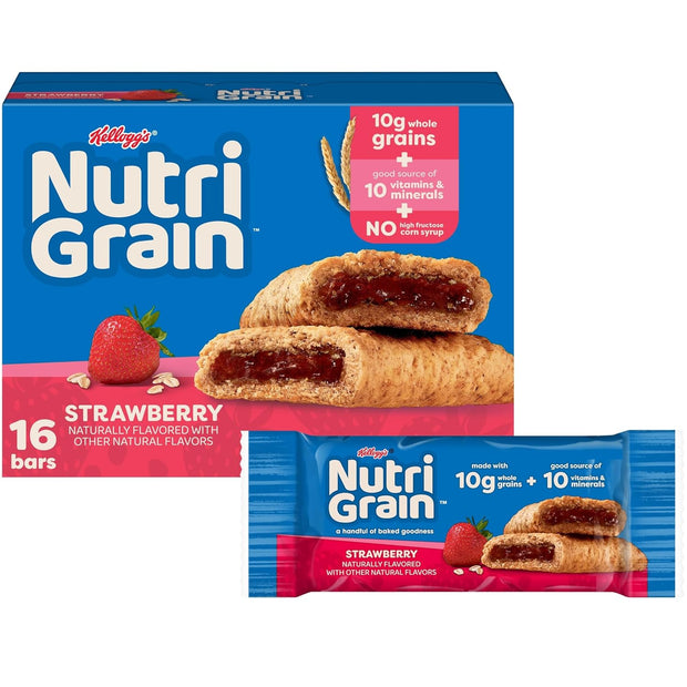 Nutri-Grain Soft Baked Breakfast Bars, Kids Snacks, Value Pack, Strawberry, 20.8oz Box (16 Count)