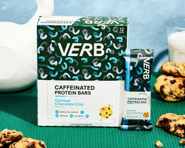 Verb Energy Caffeinated Protein Bar Bundle – Chocolate Chip Peanut Butter & Oatmeal Chocolate Chip – 10g Plant-Based Protein – Vegan, Gluten-Free, 200-Calorie Low Sugar Energy Bars with Organic Green