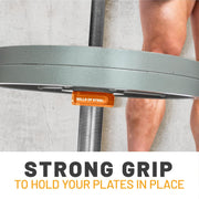 Magnetic Barbell Collars [Bells of Steel] Premium Weight Bar Clamps, Quick Release Barbell Clips, Olympic Barbell Clamps, Rubberized Gym Clips for Weightlifting Bar, Pair, Orange