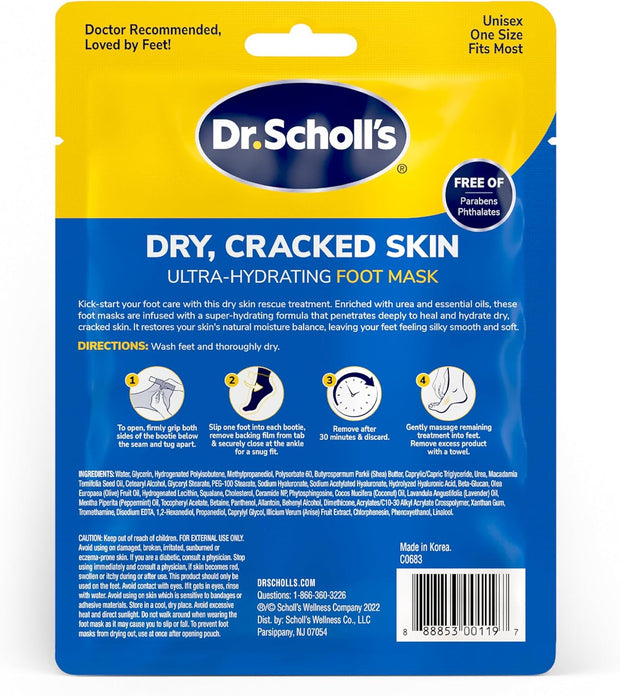 Dr. Scholl's Dry, Cracked Skin, Ultra Hydrating Foot Mask, 3 Pairs Moisturizing Socks: Intensely Moisturizes Repairs and Softens Rough Dry Skin with Urea & Essential Oils for Dry Cracked Feet
